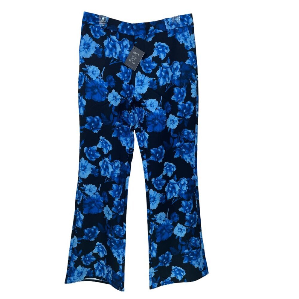 Area Stars Floral Straight Leg Pants Women's M Blue Hannah Flat Front  NWT‎
